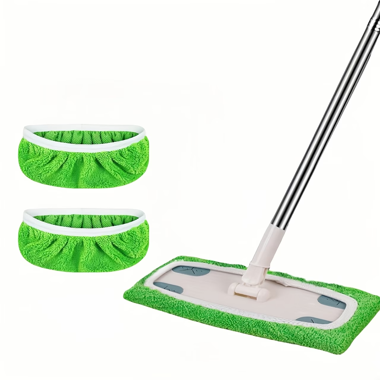 Flat mop with handle, comes with 4 or 6 washable microfiber mop cloths.