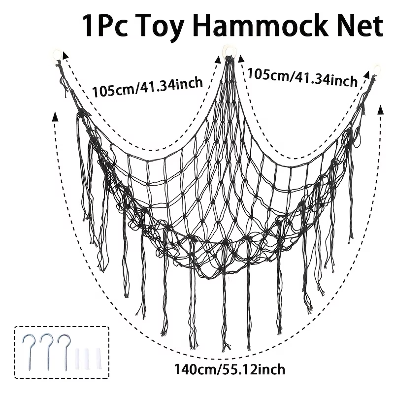 A plush toy storage hammock net with tassels