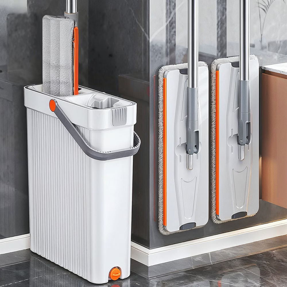 2-in-1 Hands-Free Flat Mop and Bucket Set - Wet and Dry Separation