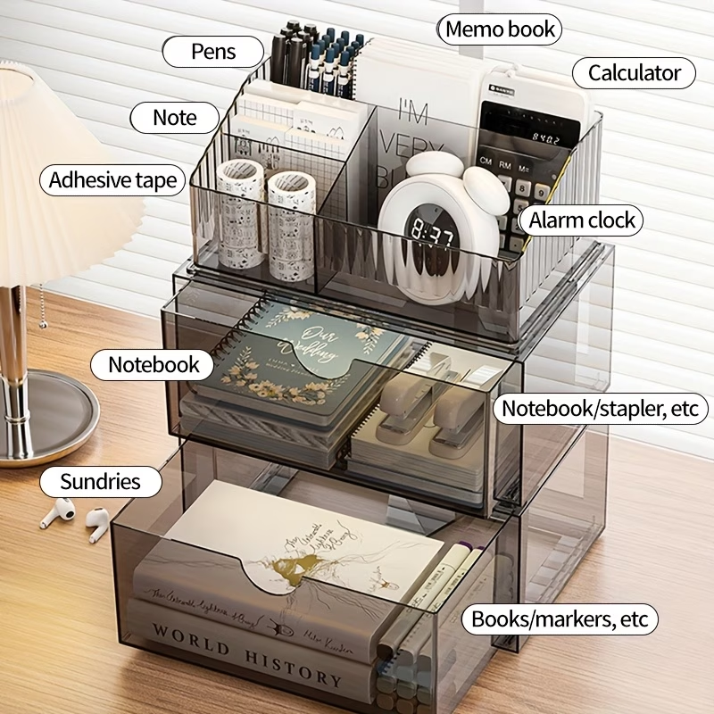 Large capacity desktop storage box with drawers - multi-layer transparent storage box