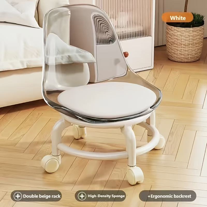 Portable round stool with backrest for changing shoes at the entrance.