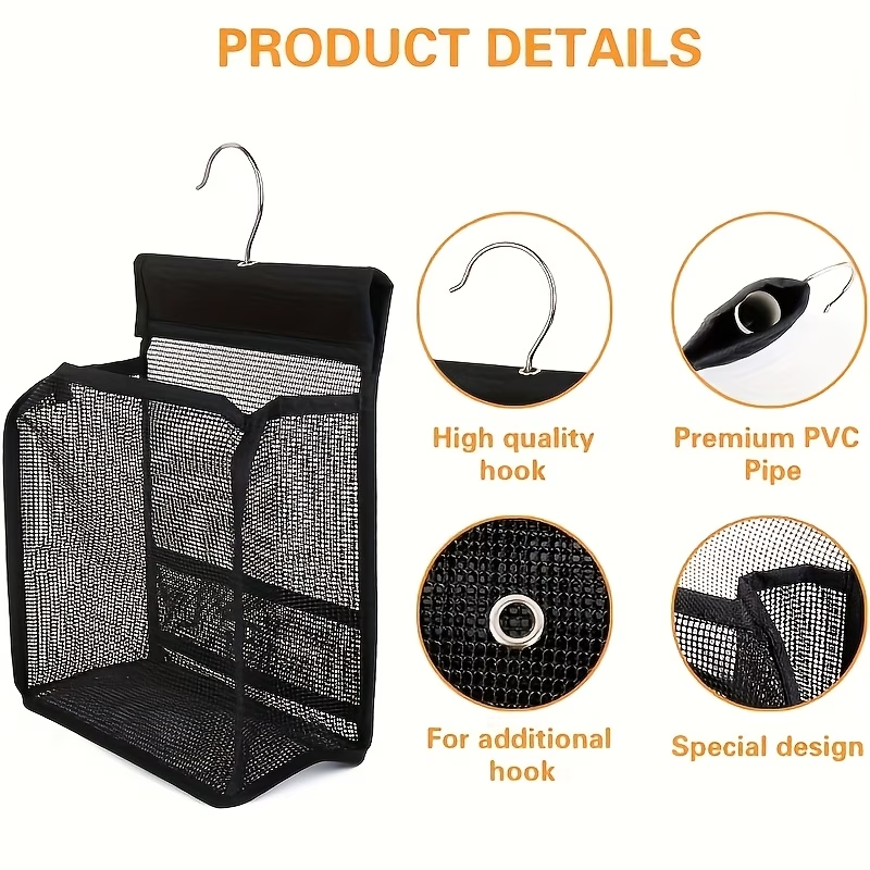 1 mesh shower storage hook, multi-functional hanging bathroom basket, easy to install