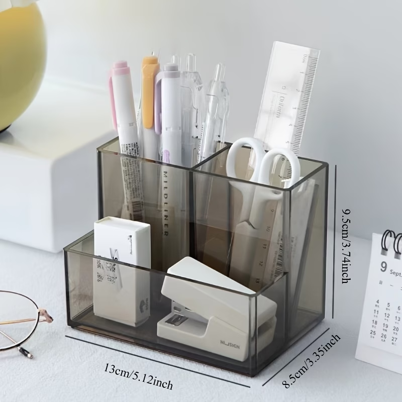 Transparent multi-compartment pen holder stationery storage box