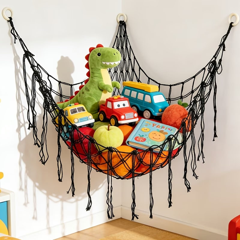 A plush toy storage hammock net with tassels