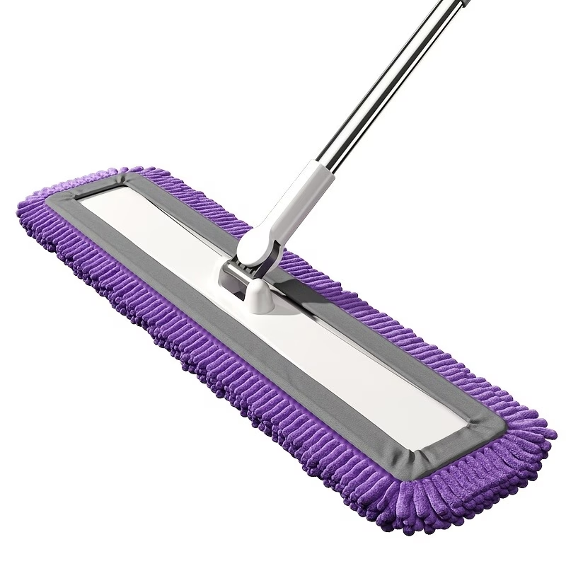 Large flat mop with a thickened plush cleaning pad, suitable for both wet and dry mopping.