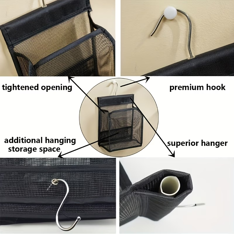 1 mesh shower storage hook, multi-functional hanging bathroom basket, easy to install