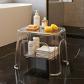 Transparent shoe changing stool with hollow storage, waterproof, sturdy and durable.