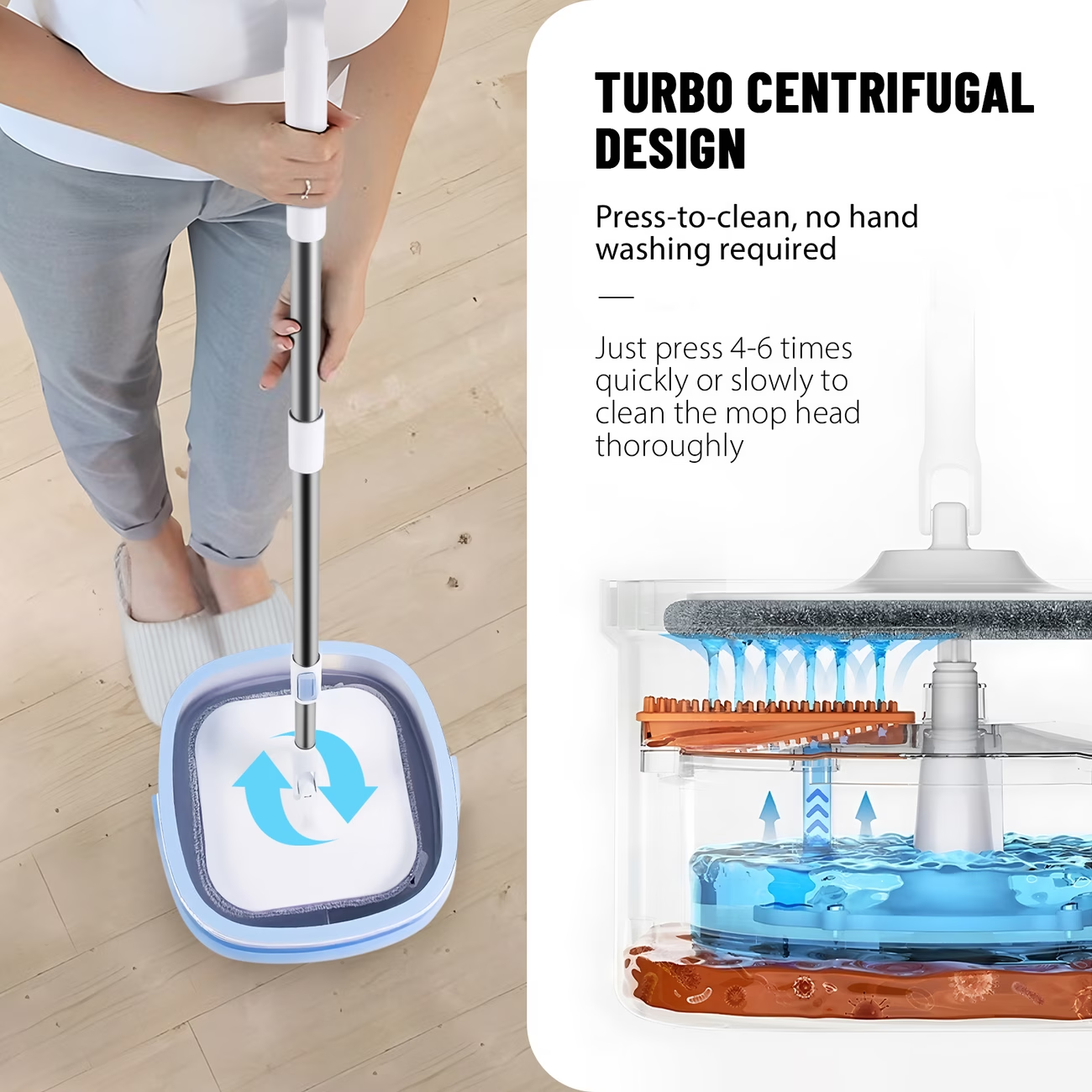 Washable and dry mop bucket set, 360° rotating flat mop.