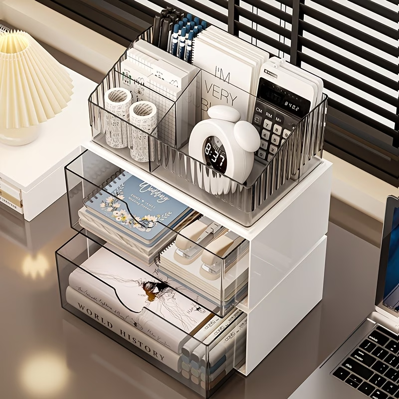 Large capacity desktop storage box with drawers - multi-layer transparent storage box