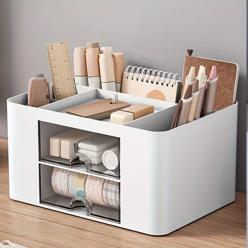 1 storage box with expandable drawers - multi-tier desktop storage box