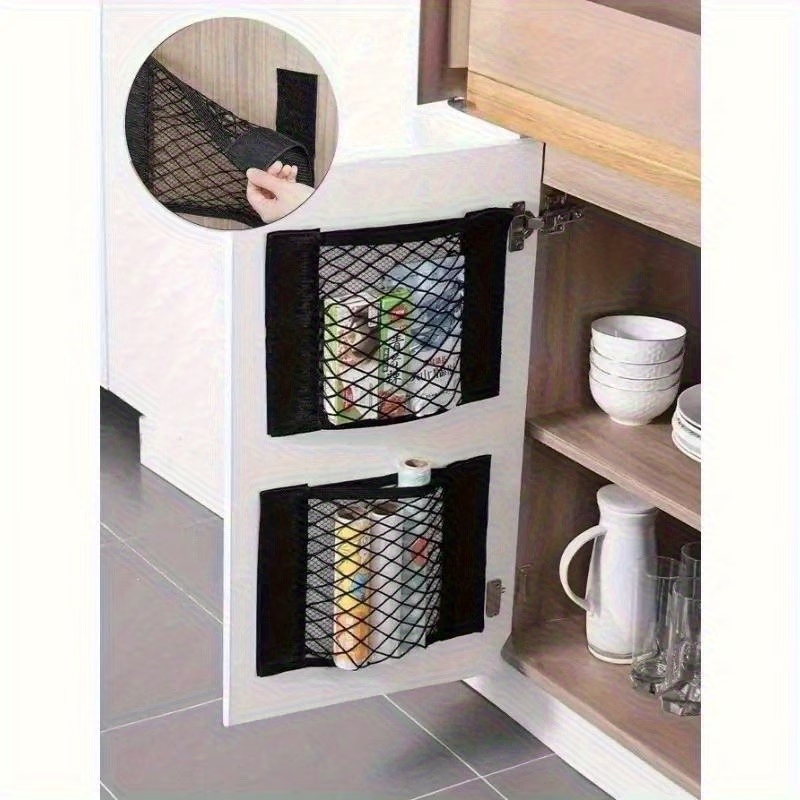 Adhesive wall-mounted storage mesh bags. No drilling required.