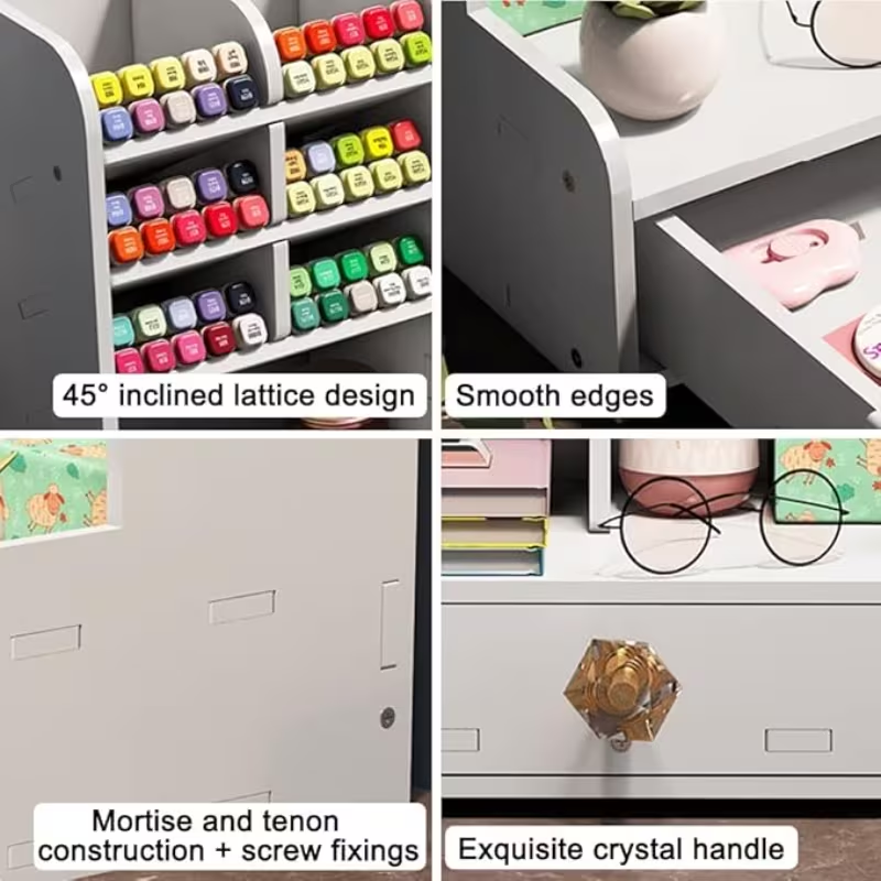 Desktop pen holder storage box with drawers and double-layer file rack.