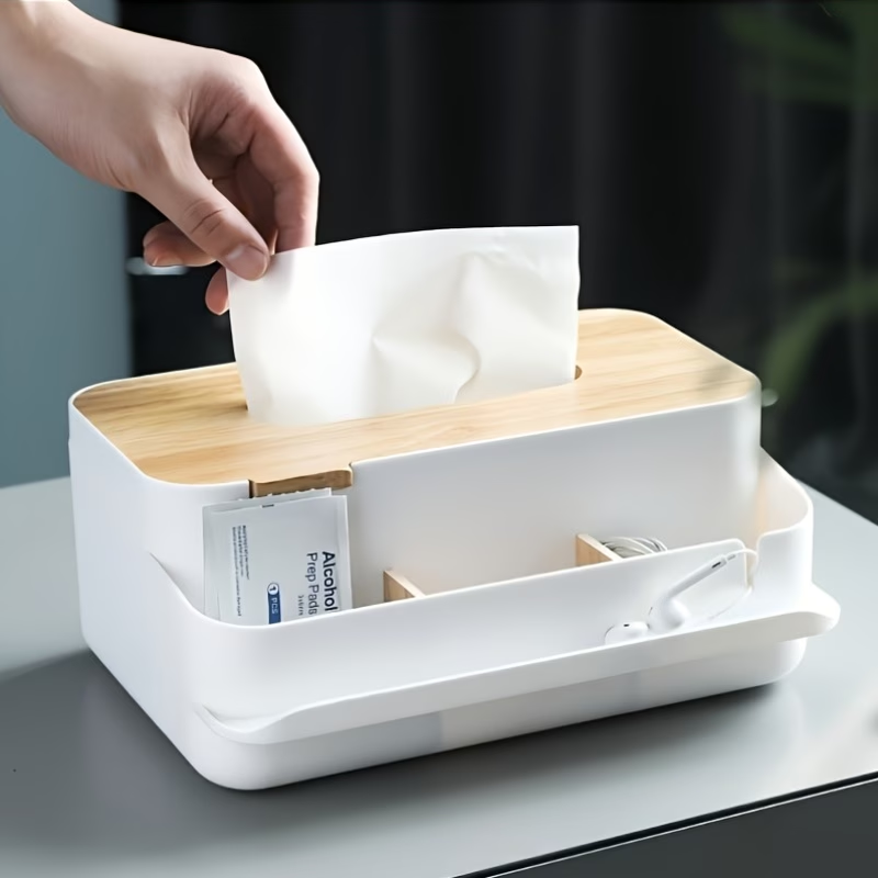 Wooden Lid Tissue Box Kitchen Bedroom Sundries Storage Box Napkin Paper Tissue