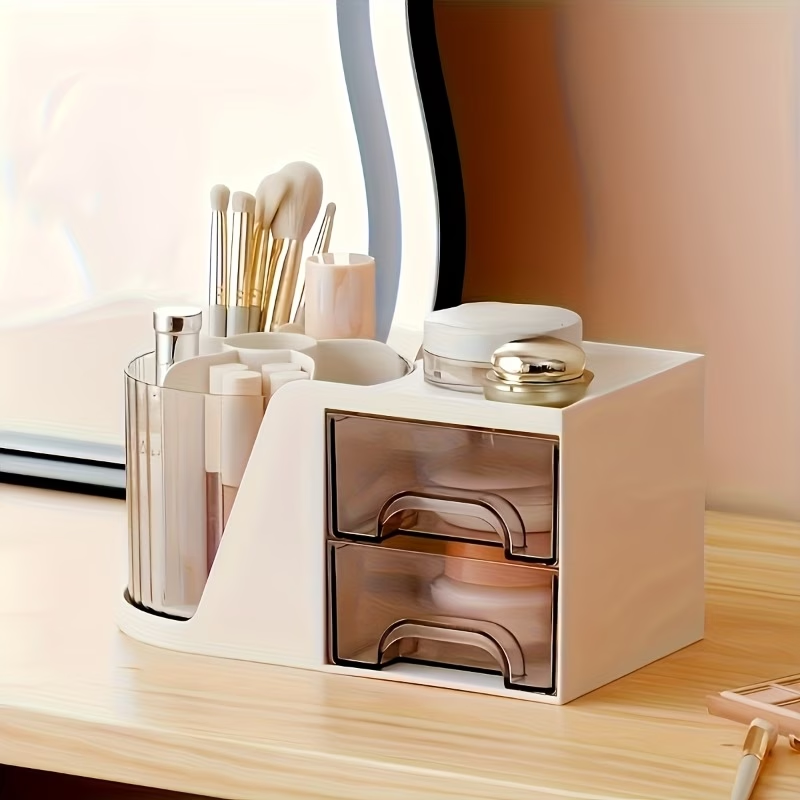 Minimalist desktop organizer box with pen holder and drawer structure