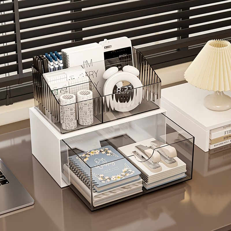 Large capacity desktop storage box with drawers - multi-layer transparent storage box