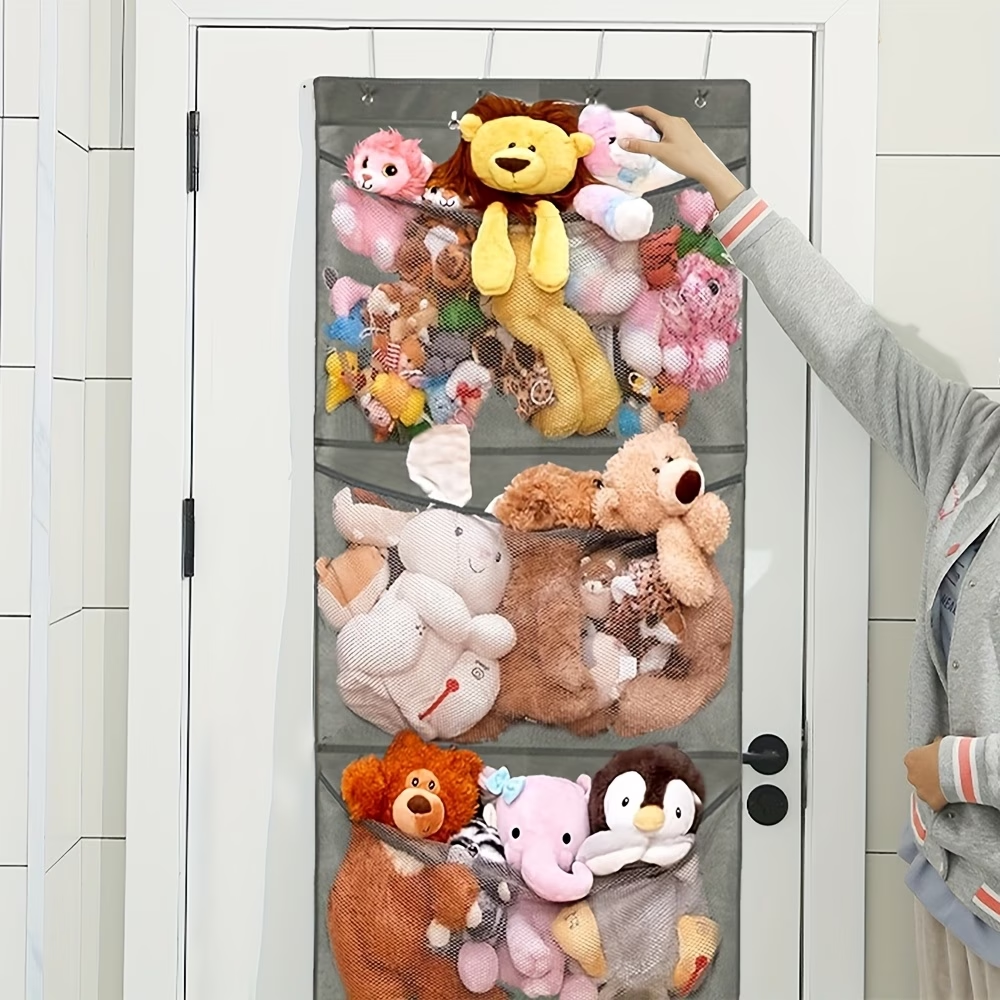 Large mesh door hanging storage rack with 4 large pockets and hooks.