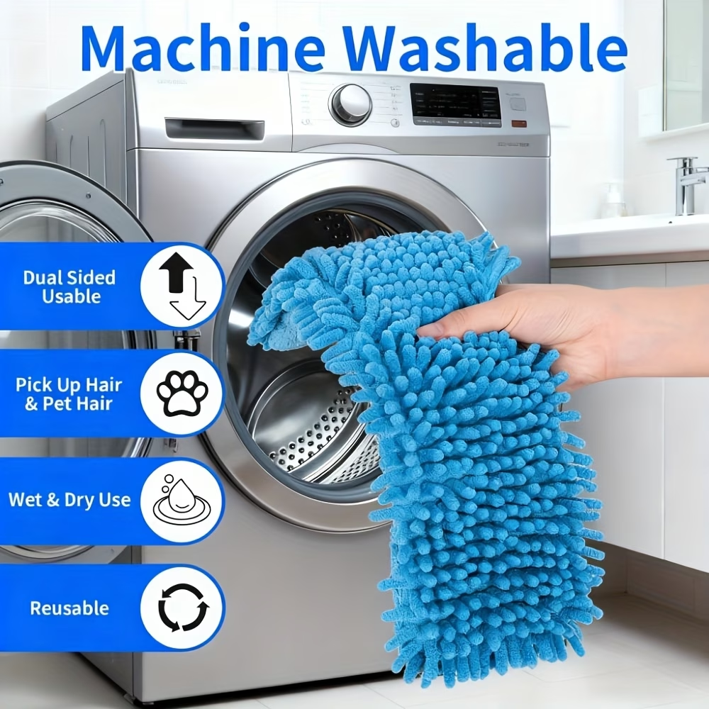 360° mop, adjustable length, comes with 2 microfiber cloths and 2 chenille cloths.