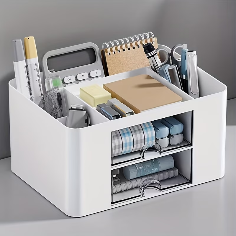 1 storage box with expandable drawers - multi-tier desktop storage box