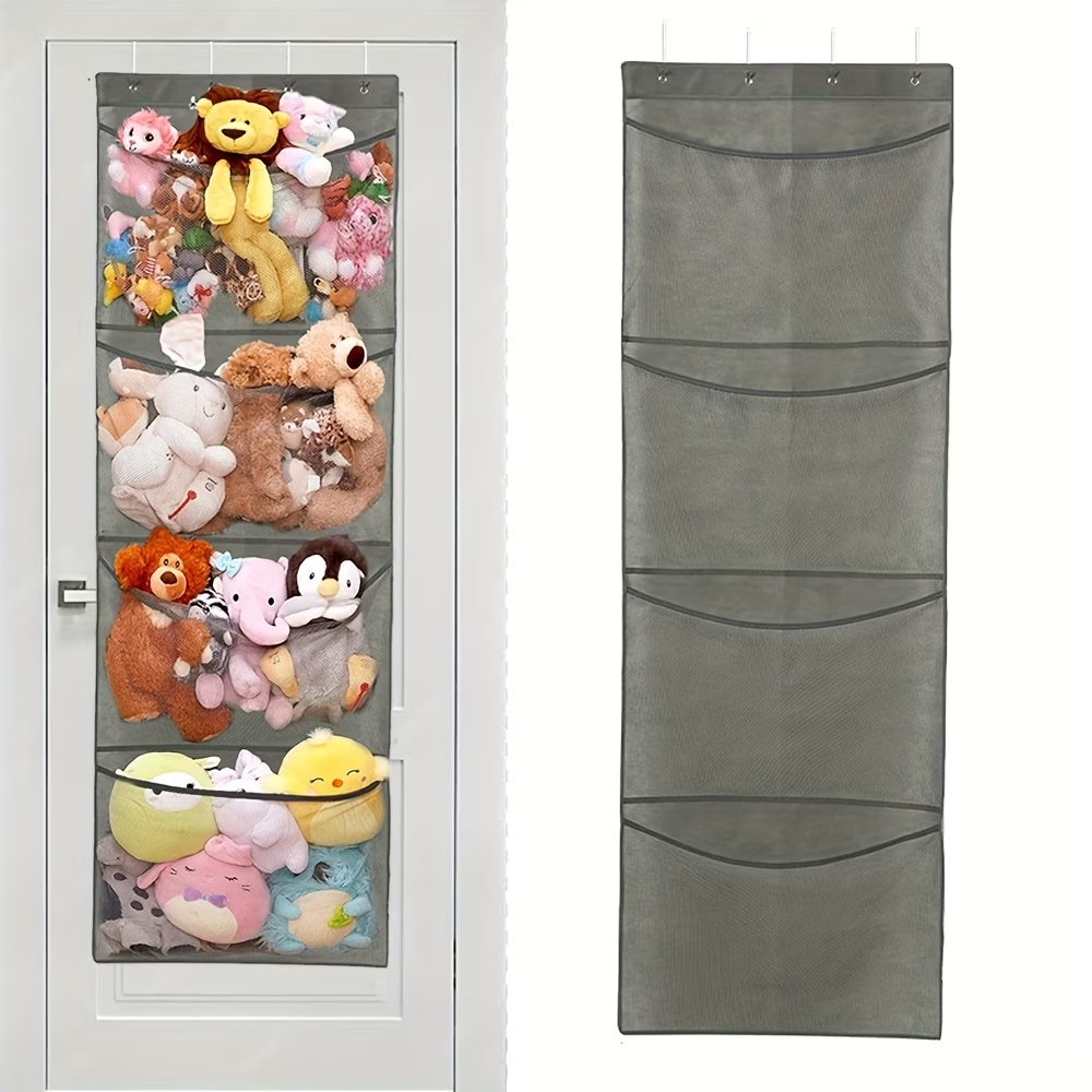Large mesh door hanging storage rack with 4 large pockets and hooks.