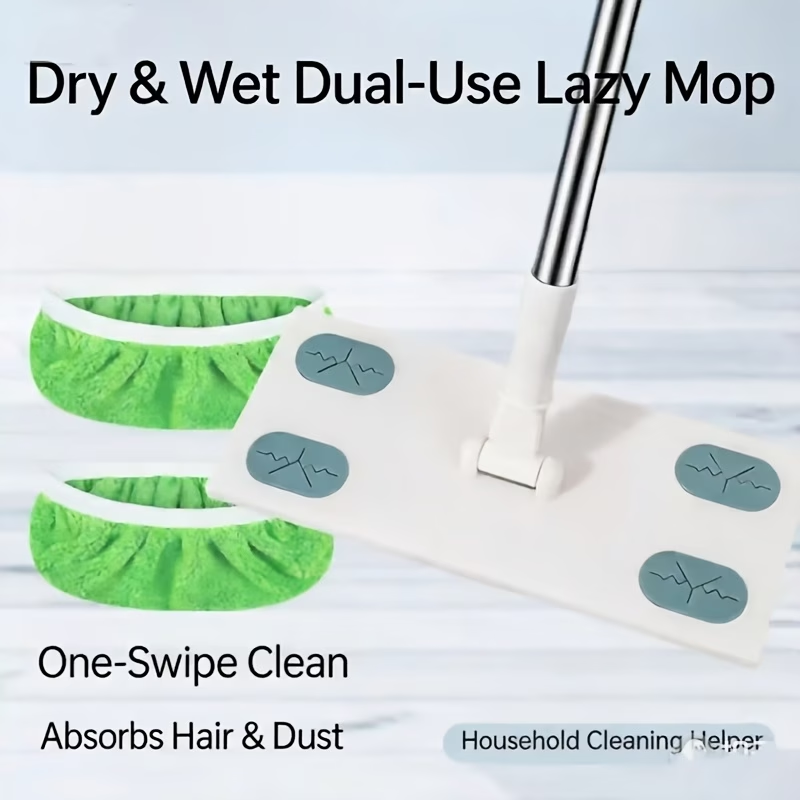 Flat mop with handle, comes with 4 or 6 washable microfiber mop cloths.