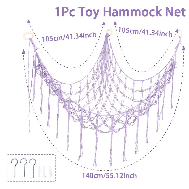 A plush toy storage hammock net with tassels