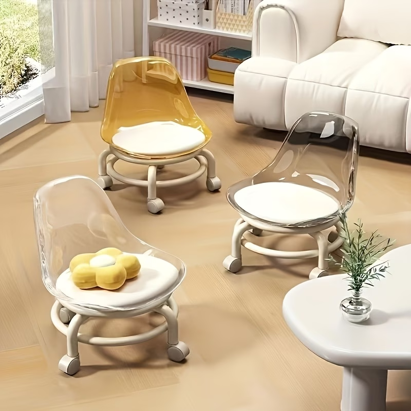 Portable round stool with backrest for changing shoes at the entrance.