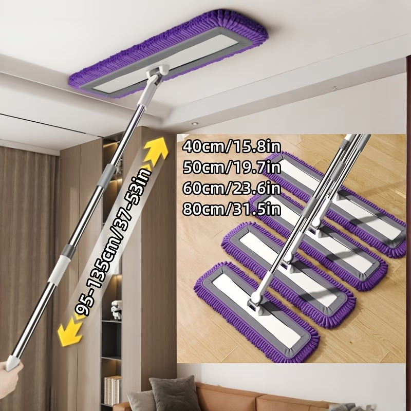 Large flat mop with a thickened plush cleaning pad, suitable for both wet and dry mopping.
