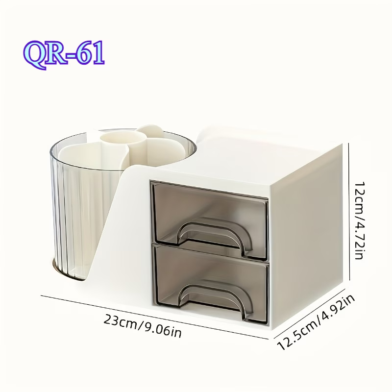 Minimalist desktop organizer box with pen holder and drawer structure