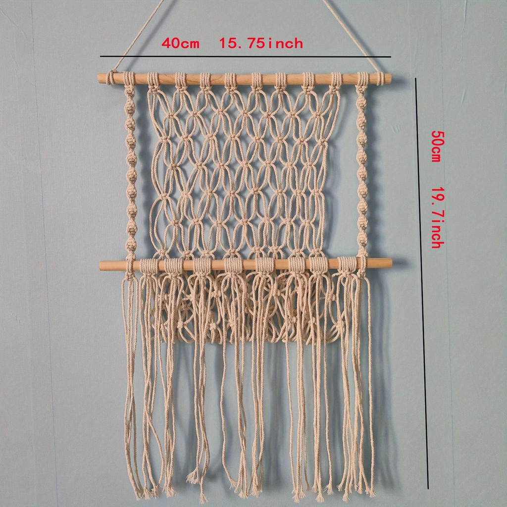 Handmade woven rope storage rack, simple decoration, wall-mounted mesh bag