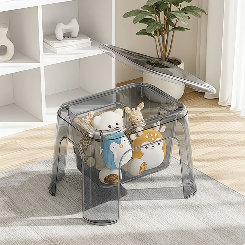 Transparent shoe changing stool with hollow storage, waterproof, sturdy and durable.
