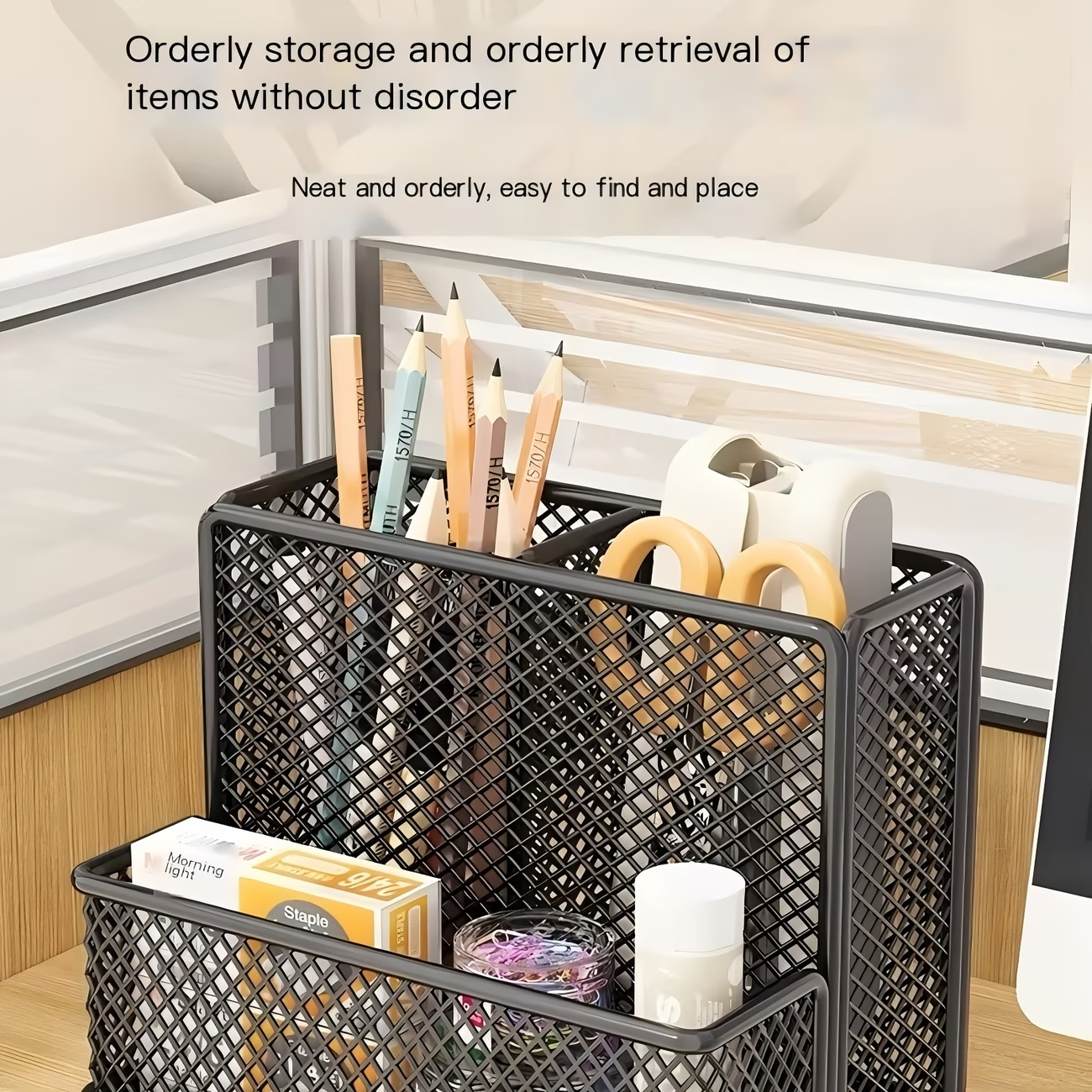 Three-compartment metal storage box | Carbon steel material, painted finish