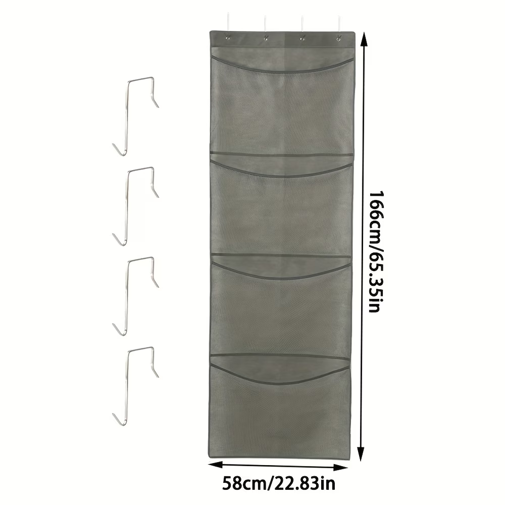 Large mesh door hanging storage rack with 4 large pockets and hooks.