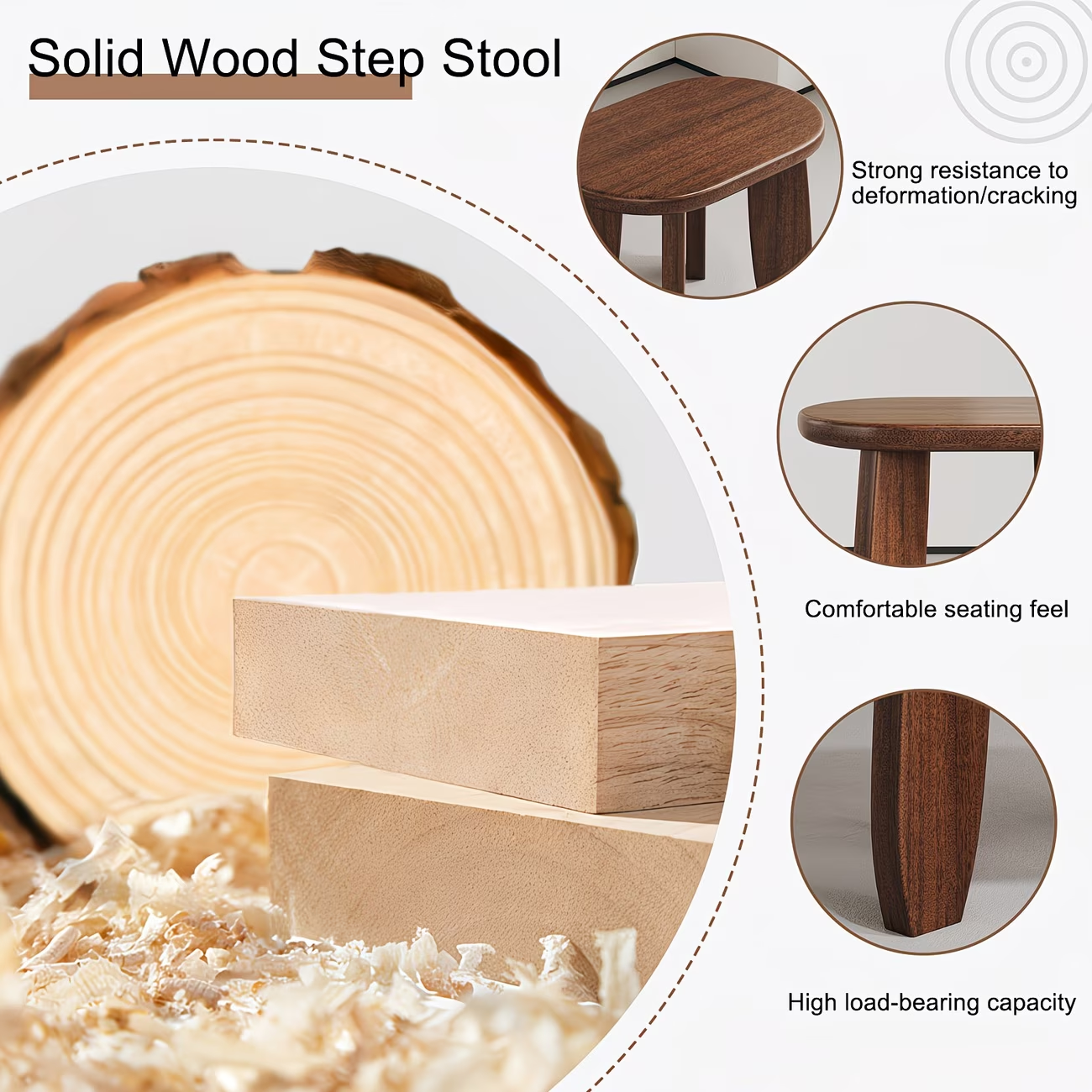 9.8-inch small solid wood footstool, footstool with a weight capacity of 300 kg.