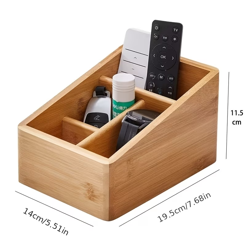Large capacity multi-compartment bamboo desktop storage box