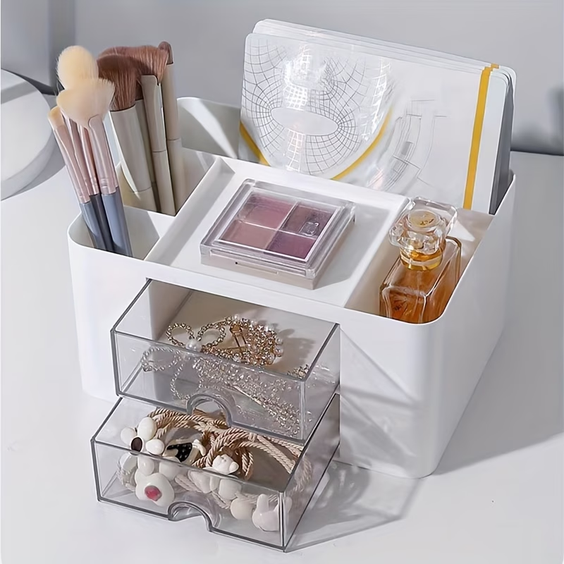 1 storage box with expandable drawers - multi-tier desktop storage box