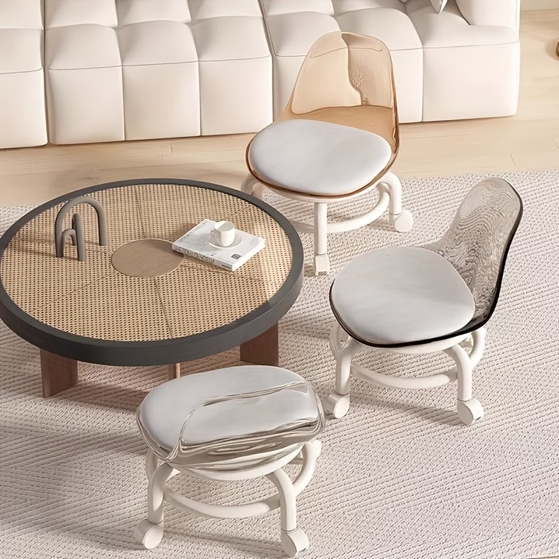 Portable round stool with backrest for changing shoes at the entrance.