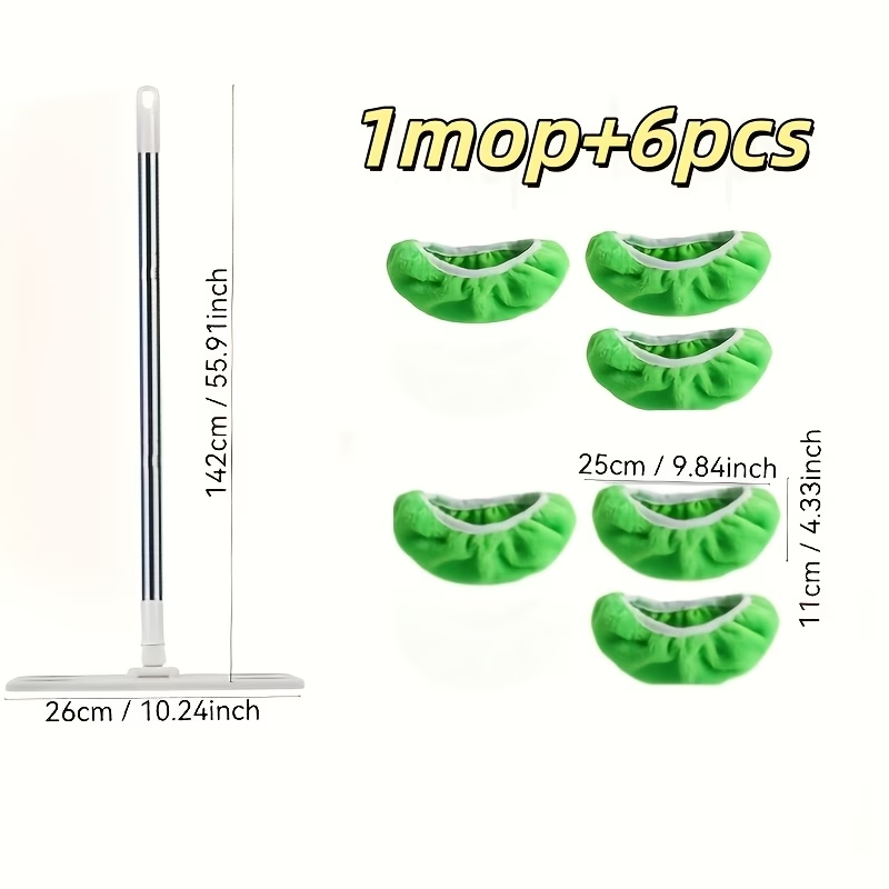 Flat mop with handle, comes with 4 or 6 washable microfiber mop cloths.