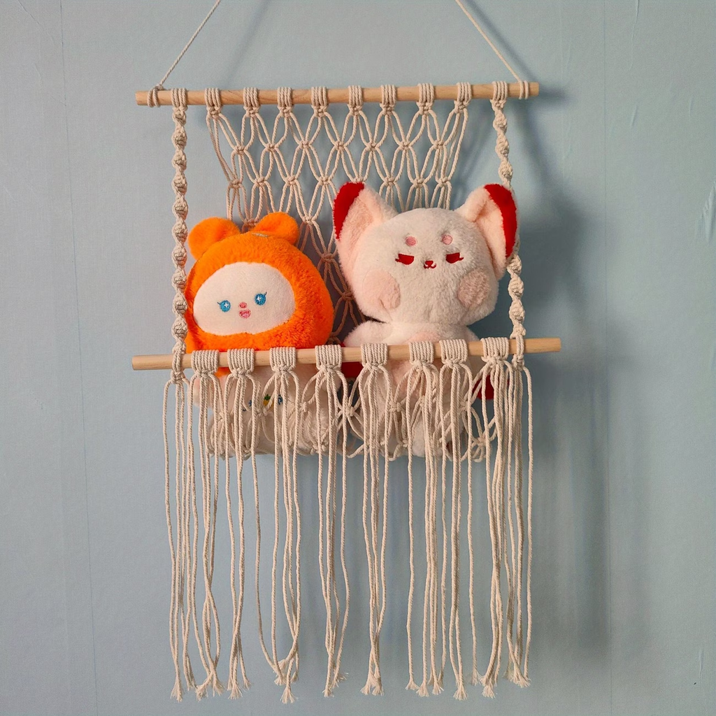 Handmade woven rope storage rack, simple decoration, wall-mounted mesh bag