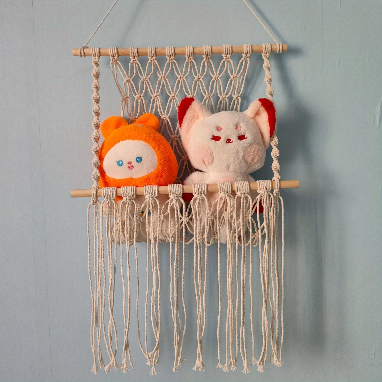 Handmade woven rope storage rack, simple decoration, wall-mounted mesh bag