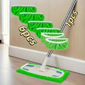 Flat mop with handle, comes with 4 or 6 washable microfiber mop cloths.