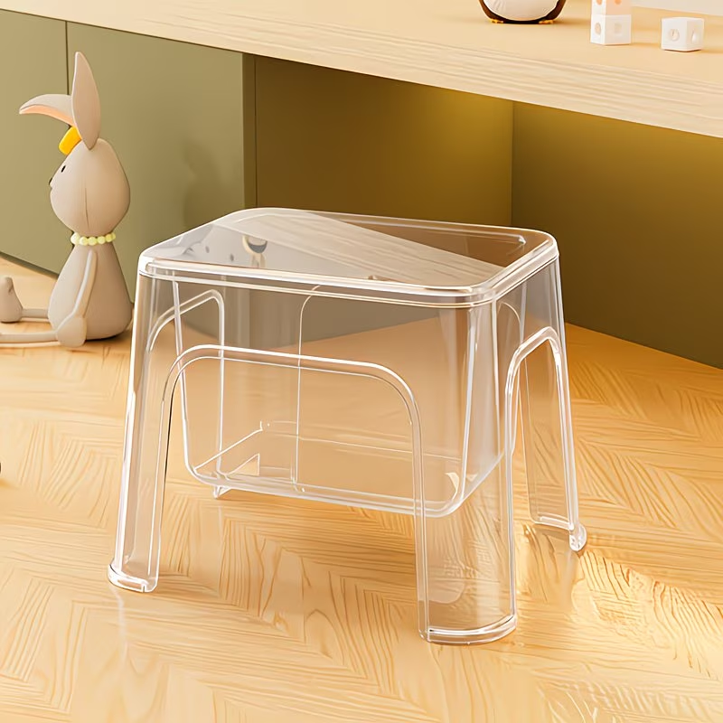 Transparent shoe changing stool with hollow storage, waterproof, sturdy and durable.
