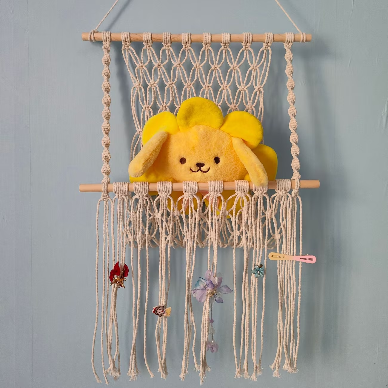 Handmade woven rope storage rack, simple decoration, wall-mounted mesh bag