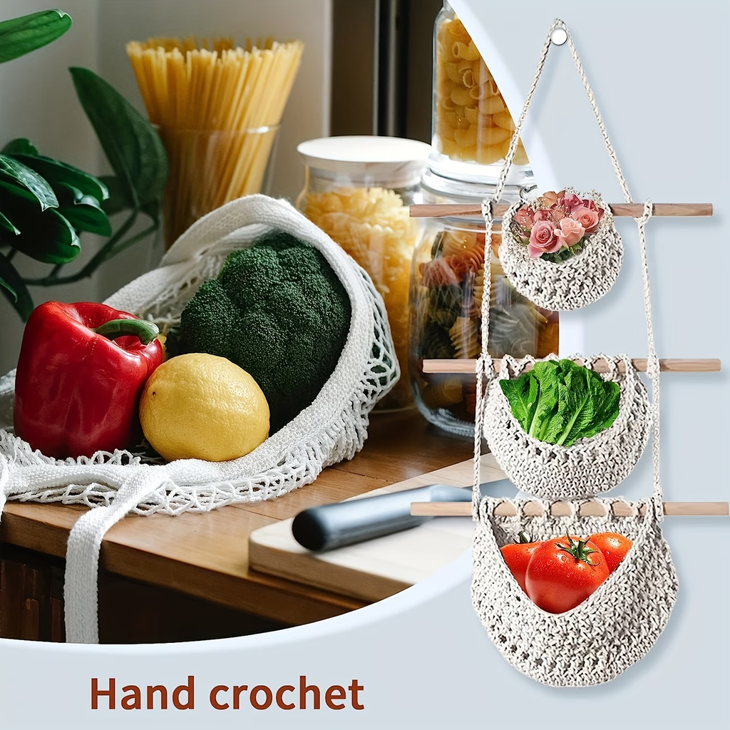 Bohemian-style tassel woven / 1 white fabric storage bag