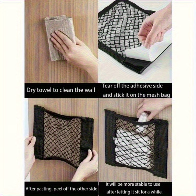 Adhesive wall-mounted storage mesh bags. No drilling required.