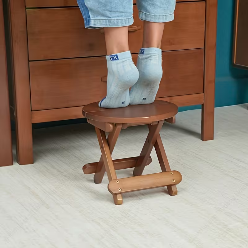 A portable folding round stool, shoe stool, lounge stool, bamboo stool