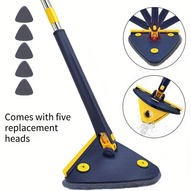 360° rotating triangular mop, adjustable and extendable.
