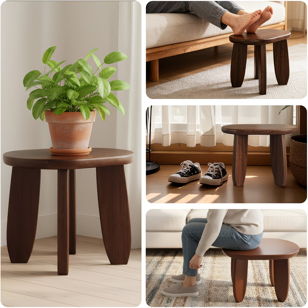 9.8-inch small solid wood footstool, footstool with a weight capacity of 300 kg.