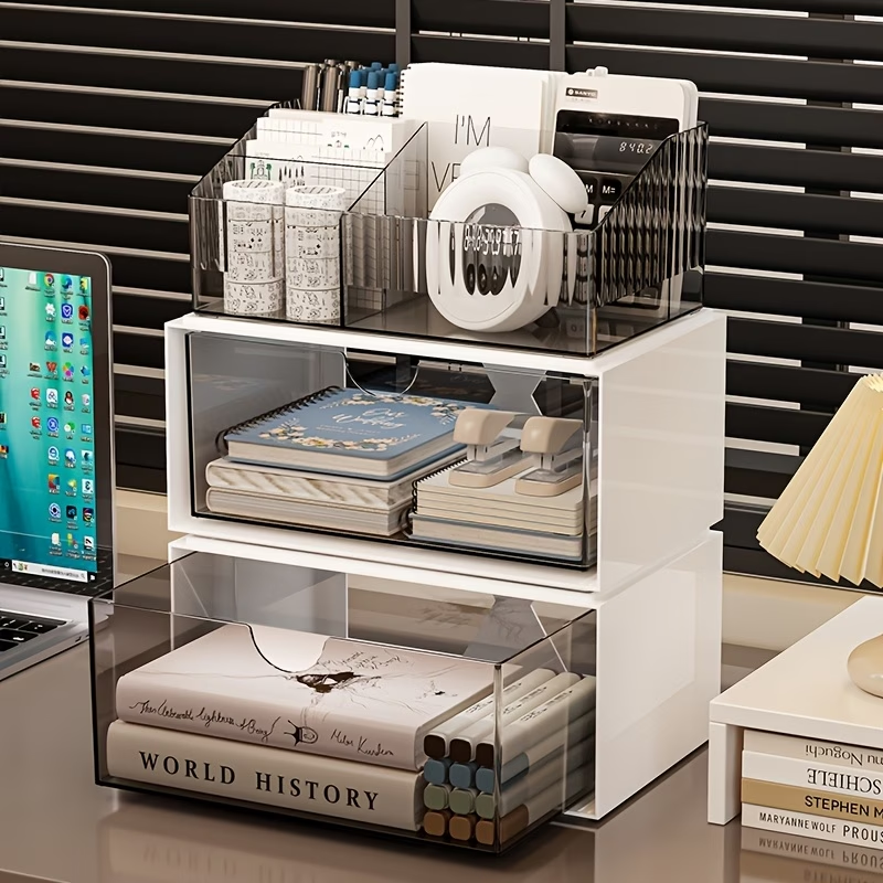 Large capacity desktop storage box with drawers - multi-layer transparent storage box