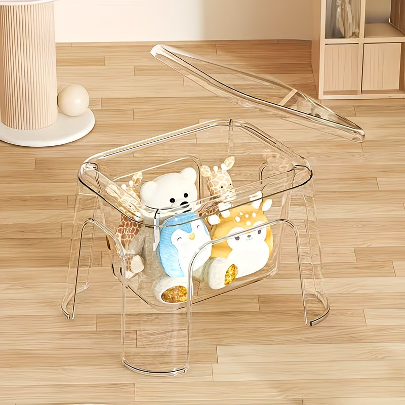 Transparent shoe changing stool with hollow storage, waterproof, sturdy and durable.