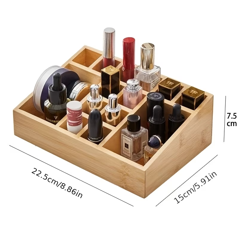 Large capacity multi-compartment bamboo desktop storage box